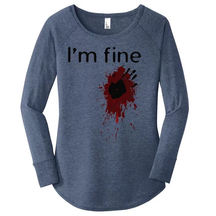 Im Fine Blood Splatter And Bloody Hand Print Halloween Fun Women's Perfect Tri Tunic Long Sleeve Shirt