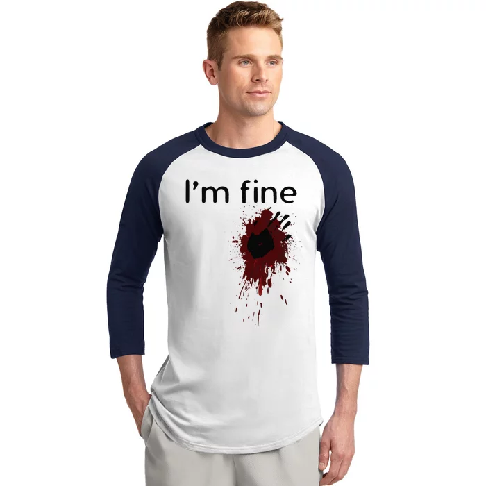 Im Fine Blood Splatter And Bloody Hand Print Halloween Fun Baseball Sleeve Shirt