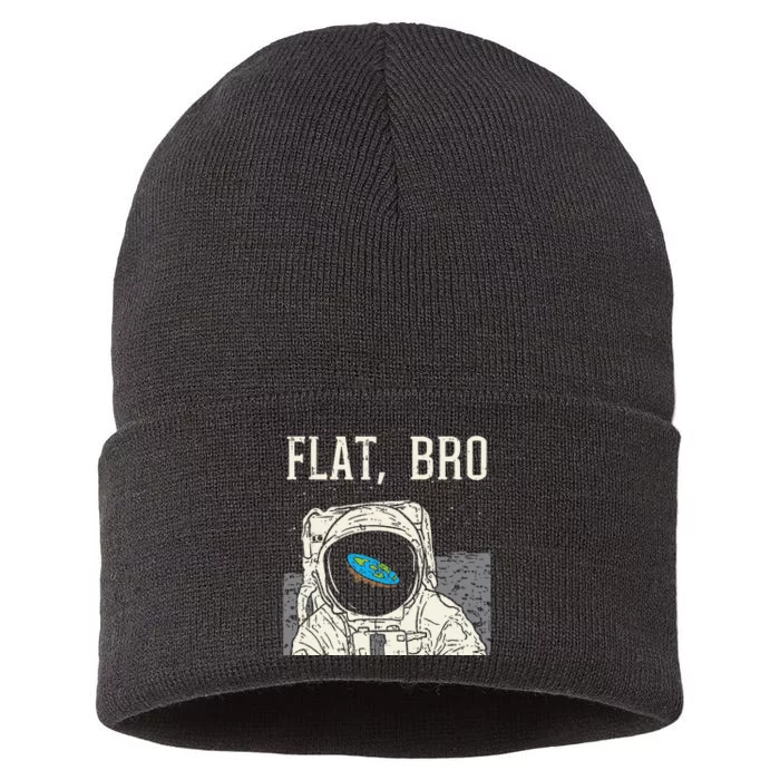 It's Flat Bro Funny Astronaut Spaceman Flat Earth Theorist Sustainable Knit Beanie