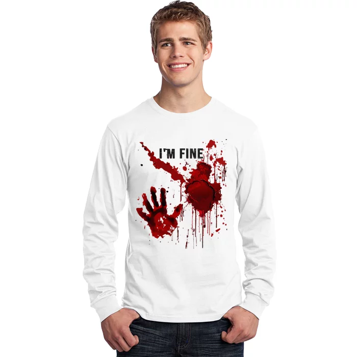 IM Fine Bloody Hand Blood Stained Blood Splatter Halloween Long Sleeve Shirt