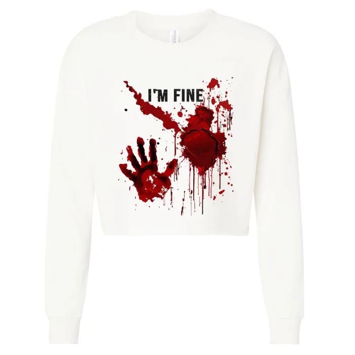 IM Fine Bloody Hand Blood Stained Blood Splatter Halloween Cropped Pullover Crew