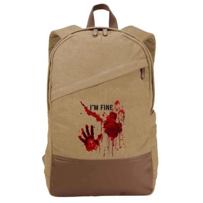 IM Fine Bloody Hand Blood Stained Blood Splatter Halloween Cotton Canvas Backpack