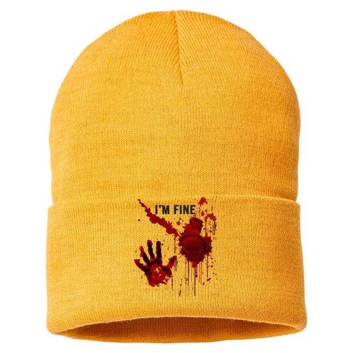 IM Fine Bloody Hand Blood Stained Blood Splatter Halloween Sustainable Knit Beanie