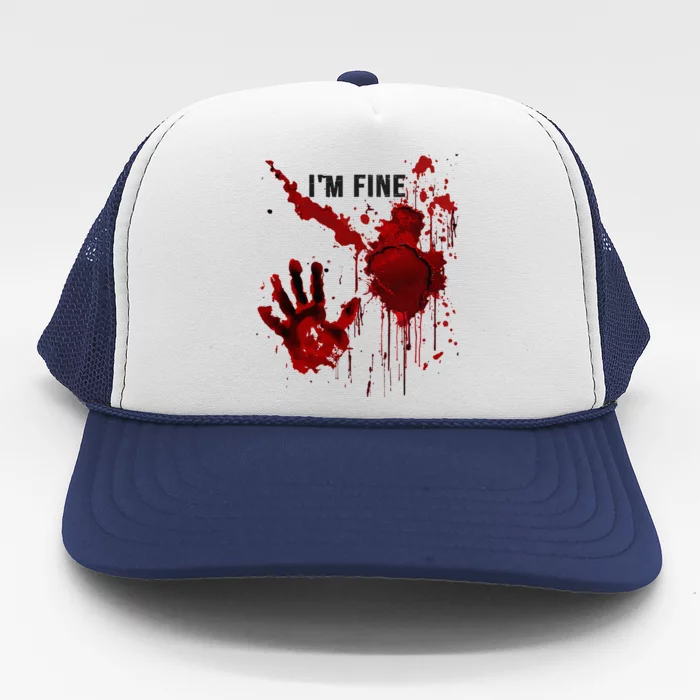 IM Fine Bloody Hand Blood Stained Blood Splatter Halloween Trucker Hat