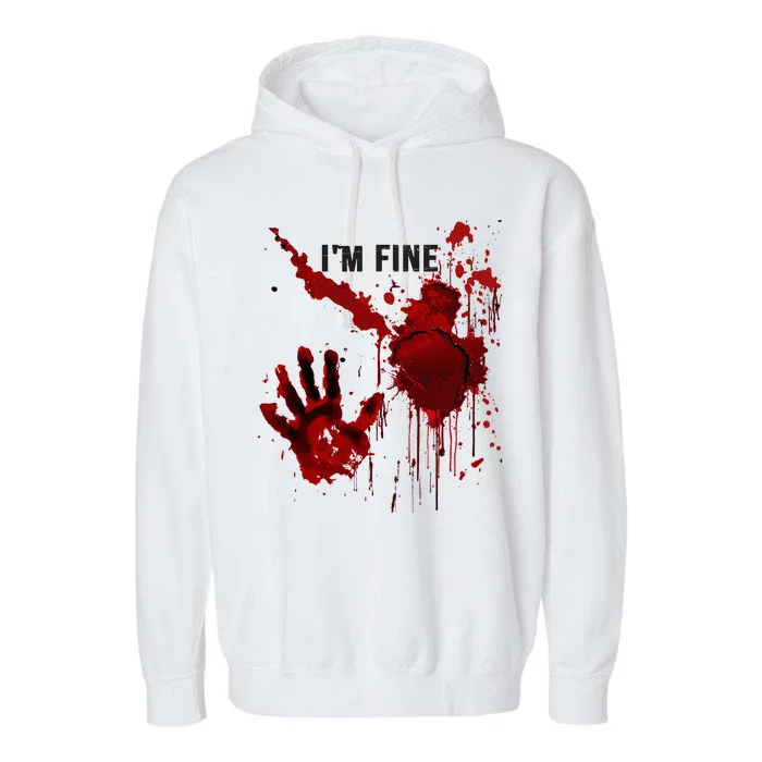 IM Fine Bloody Hand Blood Stained Blood Splatter Halloween Garment-Dyed Fleece Hoodie