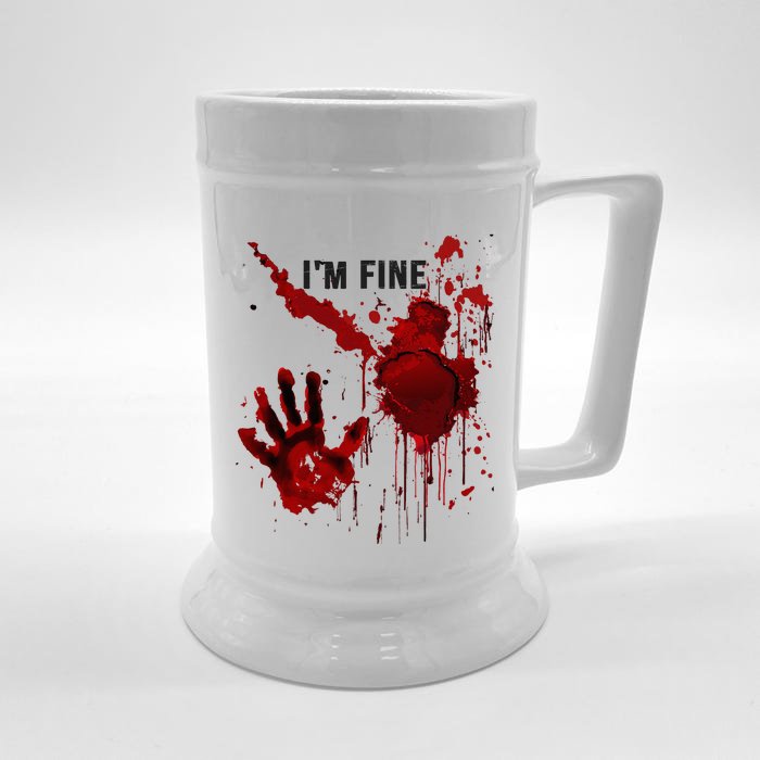 IM Fine Bloody Hand Blood Stained Blood Splatter Halloween Front & Back Beer Stein