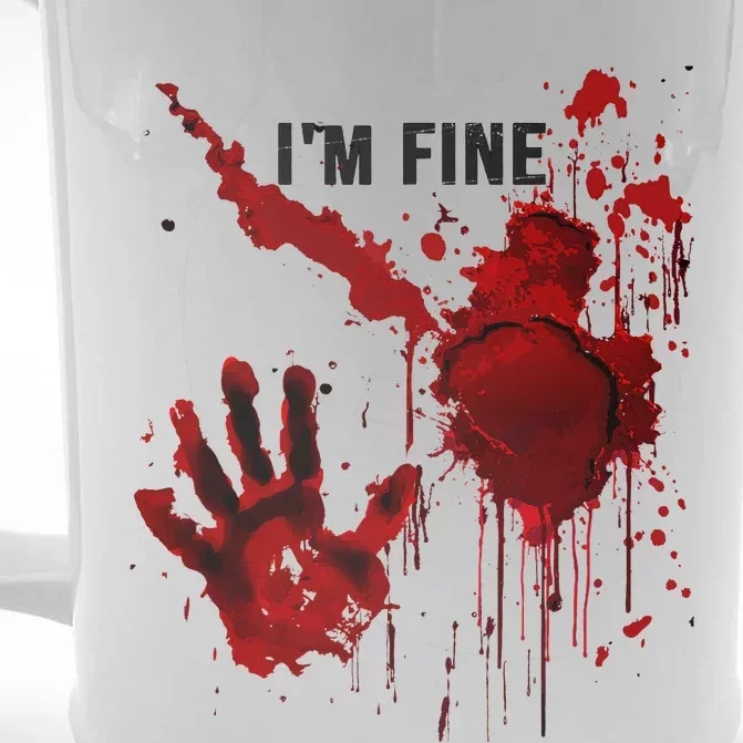 IM Fine Bloody Hand Blood Stained Blood Splatter Halloween Front & Back Beer Stein