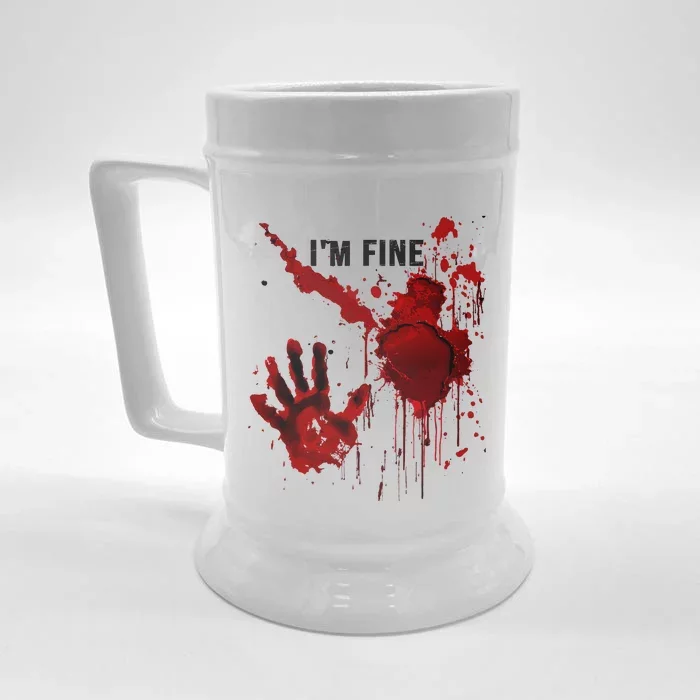 IM Fine Bloody Hand Blood Stained Blood Splatter Halloween Front & Back Beer Stein