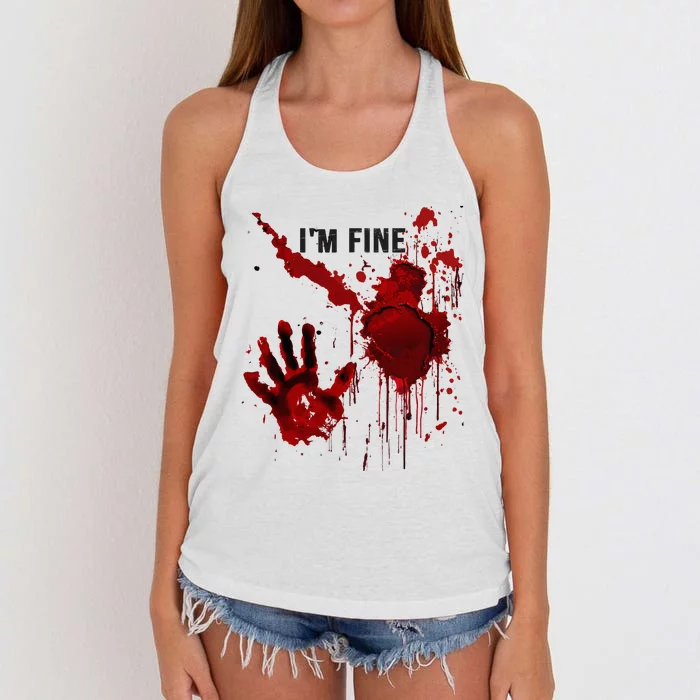 IM Fine Bloody Hand Blood Stained Blood Splatter Halloween Women's Knotted Racerback Tank