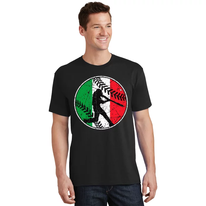 Italian Flag Baseball Hitter Italy Flag T-Shirt