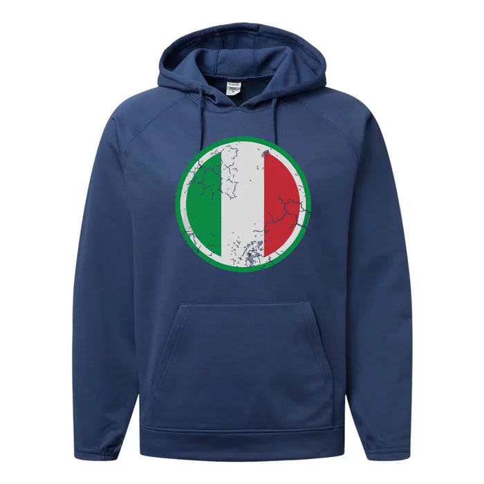 Italian Flag Circle Design Italia Italy Family Vintage Fade Performance Fleece Hoodie