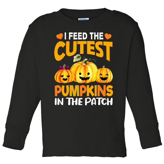 I Feed Cutest Pumpkins In The Patch Lunch Lady Thanksgiving Toddler Long Sleeve Shirt