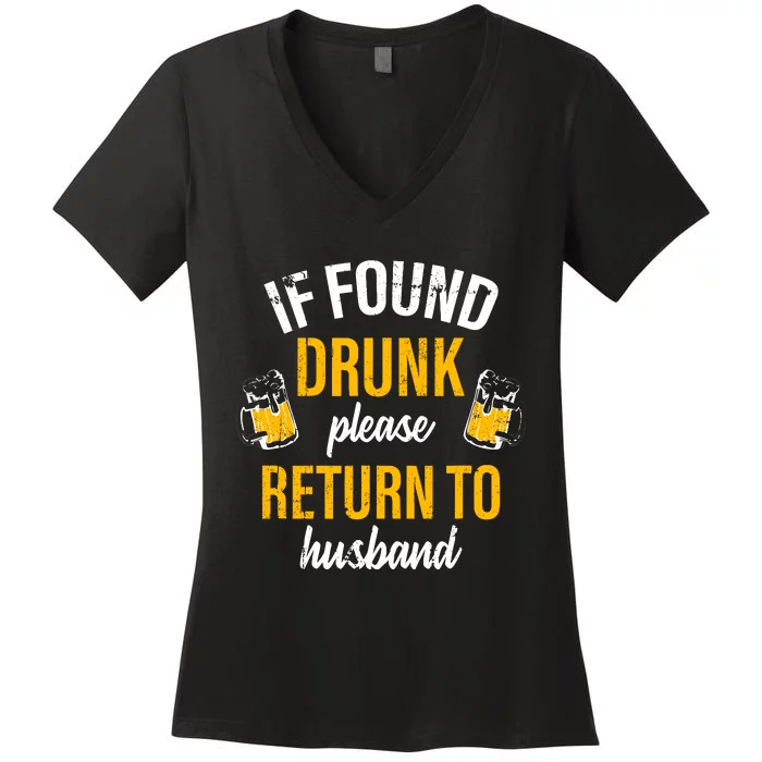 If Found Drunk Return To Husband Funny Matching Halloween Women's V-Neck T-Shirt