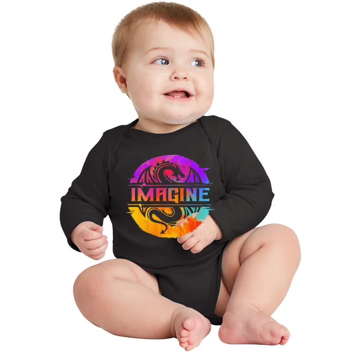 Imagine Fantasy Dragon Retro Tribal animal Baby Long Sleeve Bodysuit