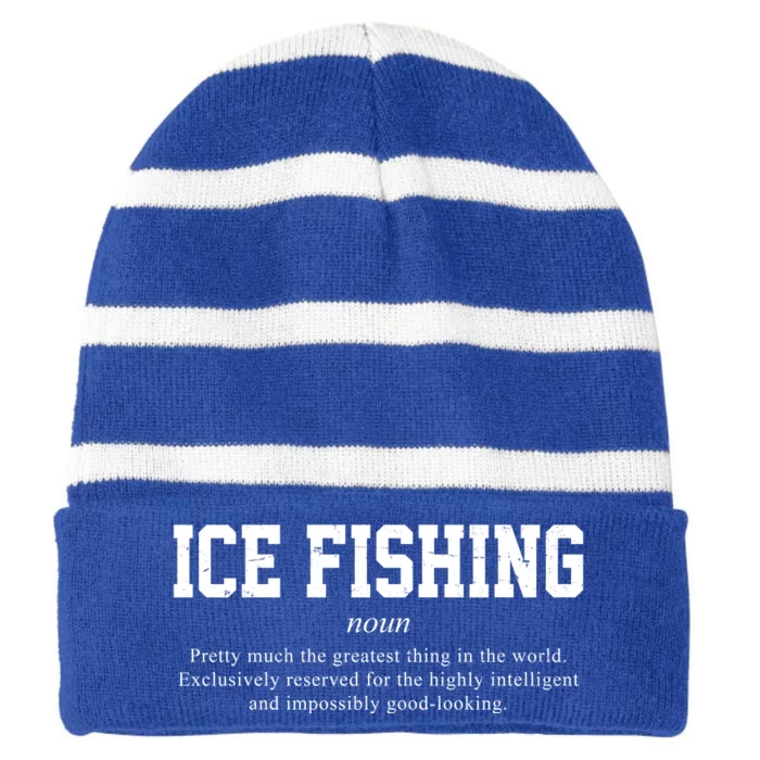 Ice Fishing Definition Funny Gift Striped Beanie with Solid Band