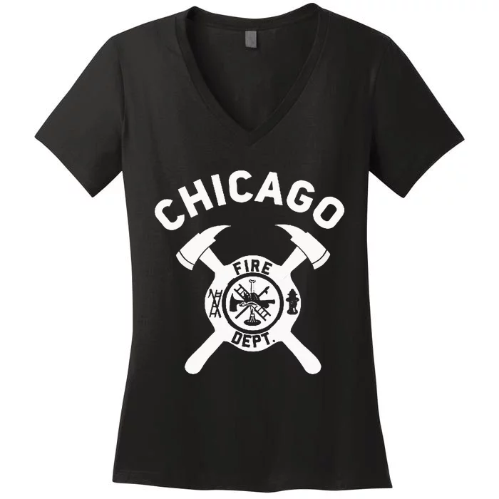 Illinois Fire Department Chicago Firefighter Women's V-Neck T-Shirt