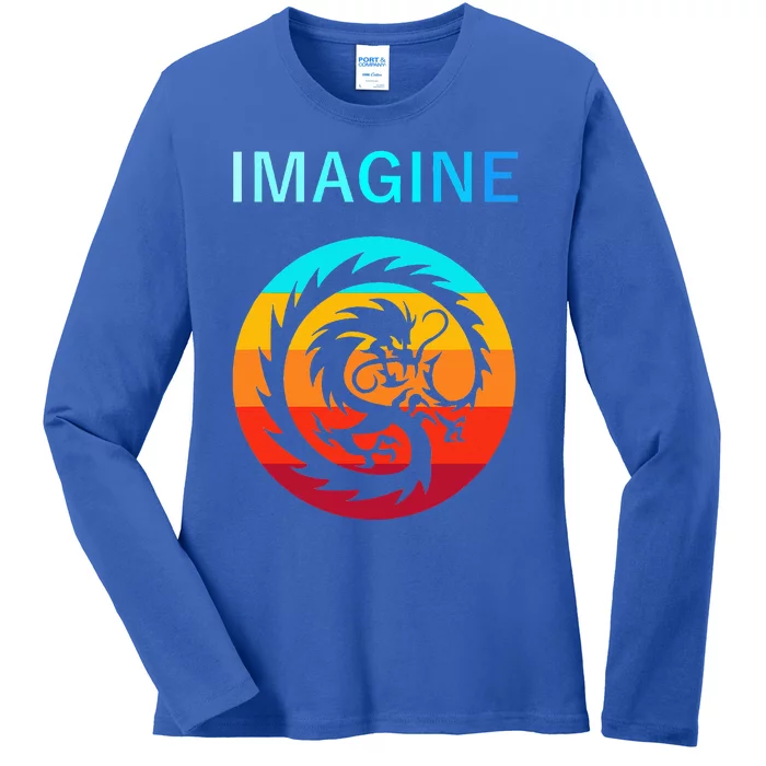 Imagine Fantasy Dragon Retro Tribal Ladies Long Sleeve Shirt