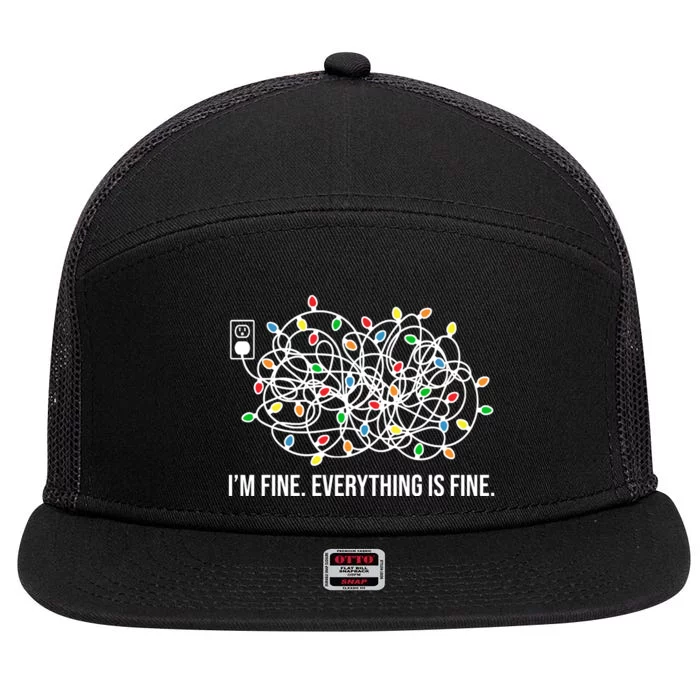 I'm Fine Everything Is Fine Funny Christmas Lights 7 Panel Mesh Trucker Snapback Hat