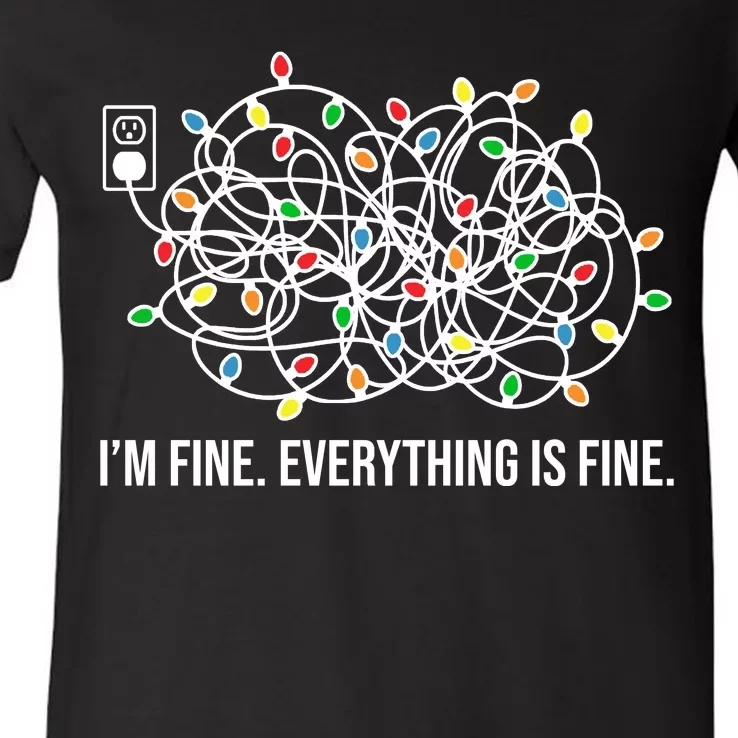 I'm Fine Everything Is Fine Funny Christmas Lights V-Neck T-Shirt