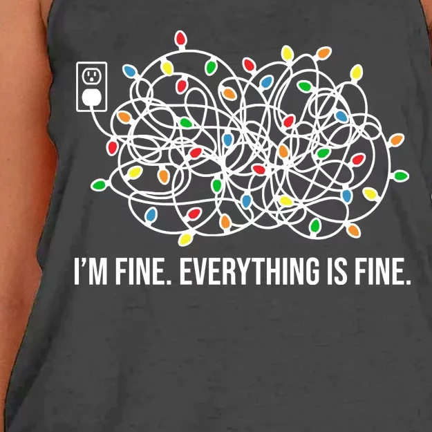 I'm Fine Everything Is Fine Funny Christmas Lights Women's Knotted Racerback Tank