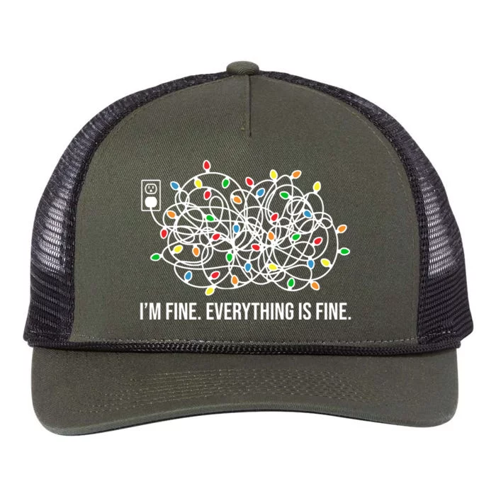 I'm Fine Everything Is Fine Funny Christmas Lights Retro Rope Trucker Hat Cap