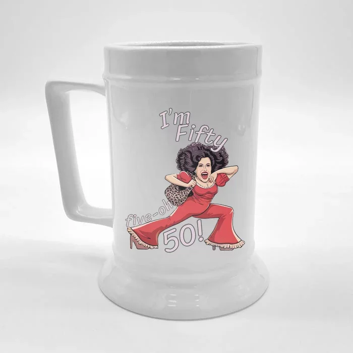 I’M Fifty Fiveoh 50 Funny Sally Kick Lady O’Malley Birthday Front & Back Beer Stein