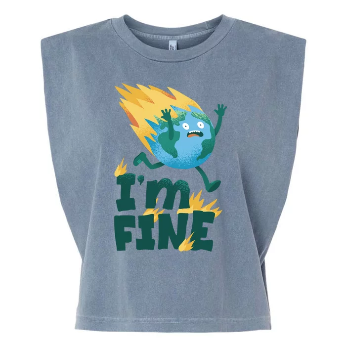 I'm Fine Funny Earth Day Climate Change Garment-Dyed Women's Muscle Tee