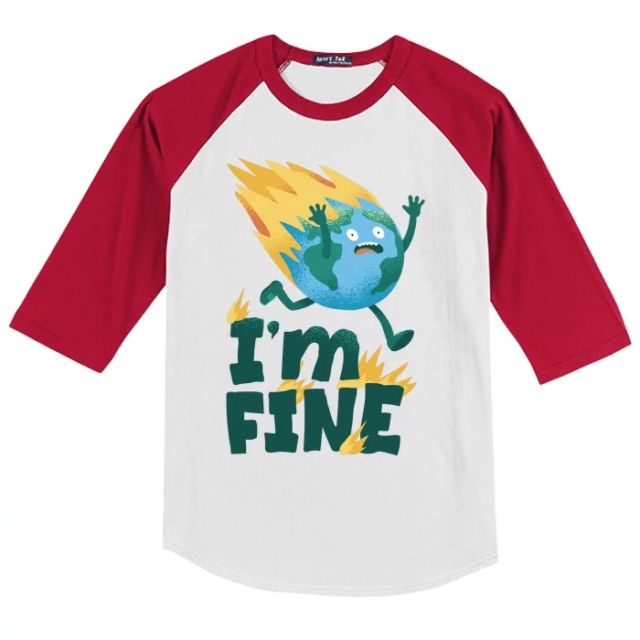 I'm Fine Funny Earth Day Climate Change Kids Colorblock Raglan Jersey