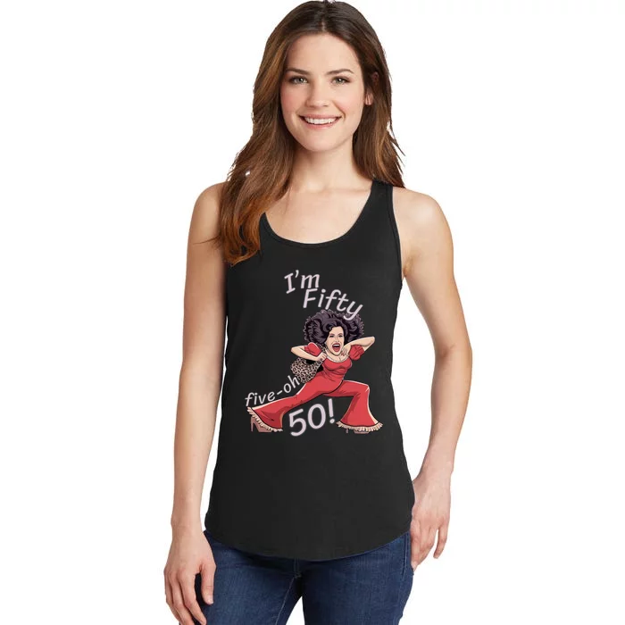 I’M Fifty Fiveoh 50 Funny Sally Kick Lady O’Malley Birthday Ladies Essential Tank