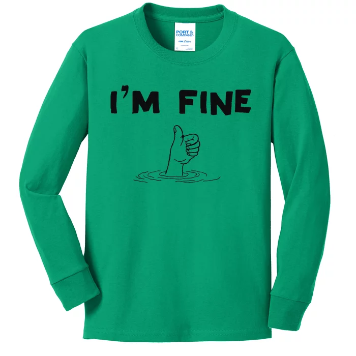 IM Fine Funny Art Hand Sign Under Water IM Ok Funny Meme Kids Long Sleeve Shirt