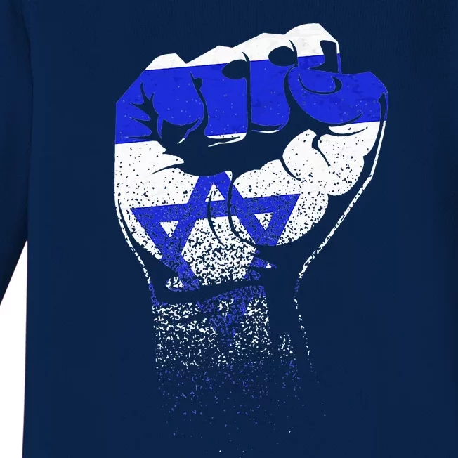 Israel Flag Fist Jerusalem Hebrew True Jew Israelite Baby Long Sleeve Bodysuit