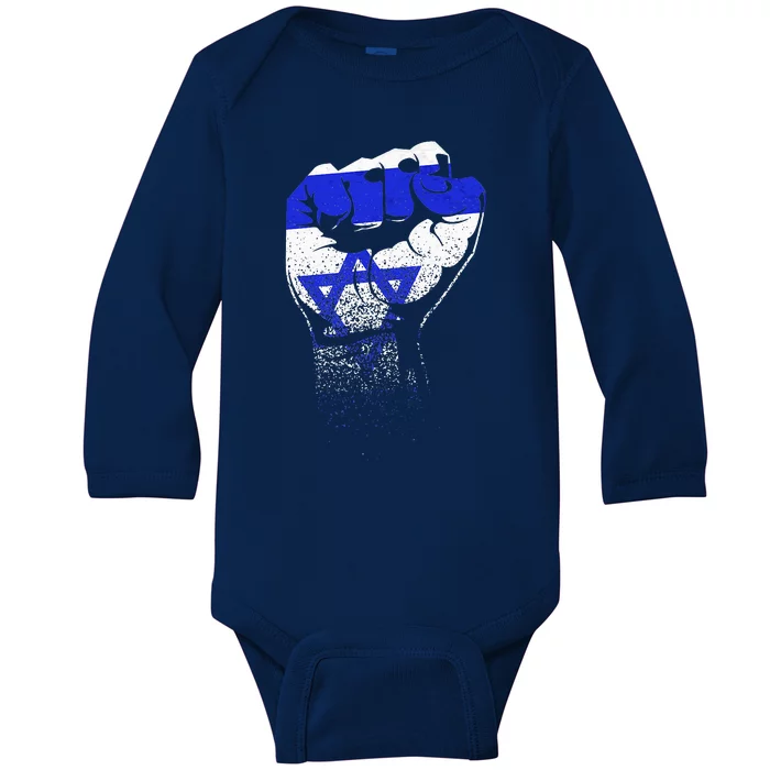 Israel Flag Fist Jerusalem Hebrew True Jew Israelite Baby Long Sleeve Bodysuit