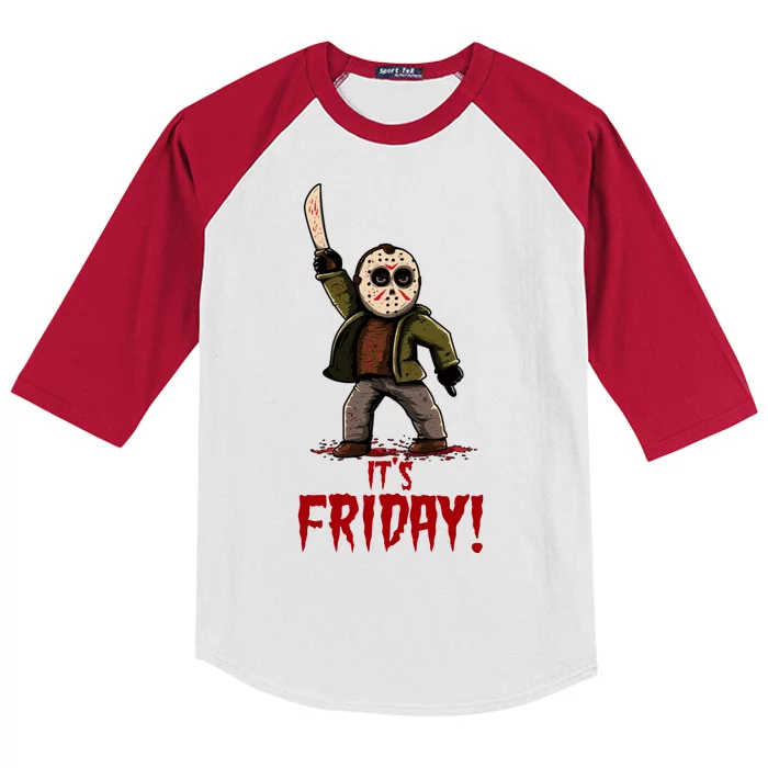 It's Friday Funny Halloween Horror Movie Kids Colorblock Raglan Jersey