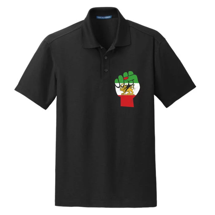 Iranian Flag Female Fist Support Women Of Iran LION SUN FLAG Dry Zone Grid Performance Polo