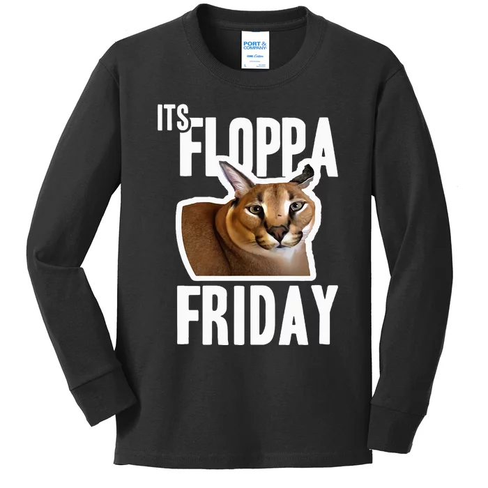 Its Floppa Friday Meme Kids Long Sleeve Shirt