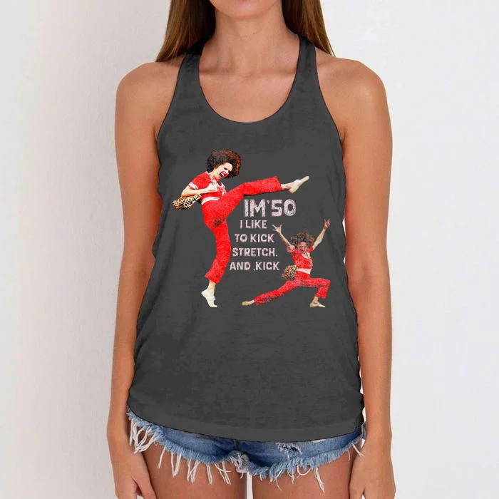 I’M Fifty Fiveoh 50 Funny Sally Kick Lady O’Malley Birthday Women's Knotted Racerback Tank