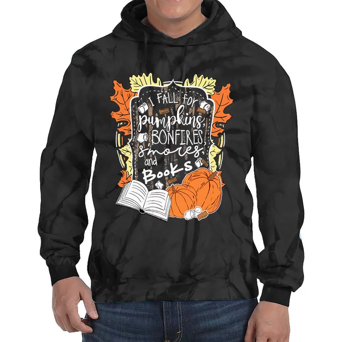 I Fall For Pumpkins Bonfires S'mores Books Halloween Reader Tie Dye Hoodie