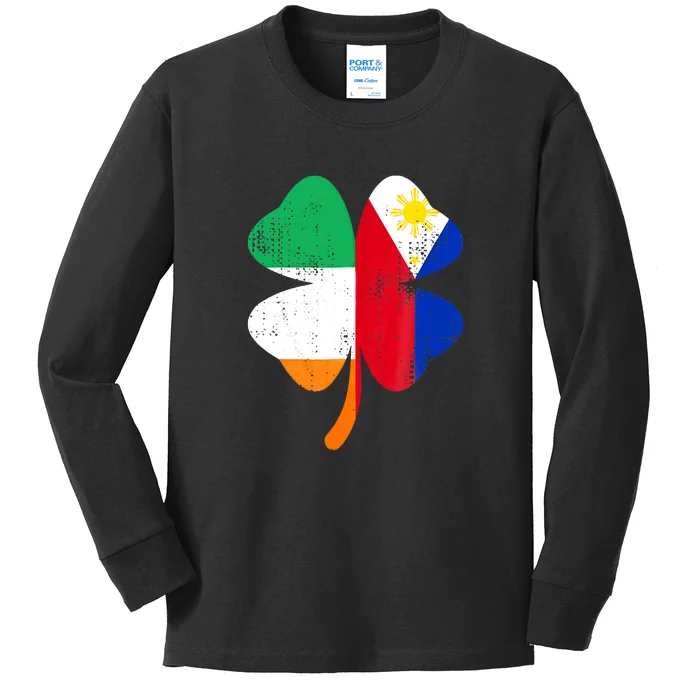 Irish Filipino Flags St Patricks Day Funny Kids Long Sleeve Shirt