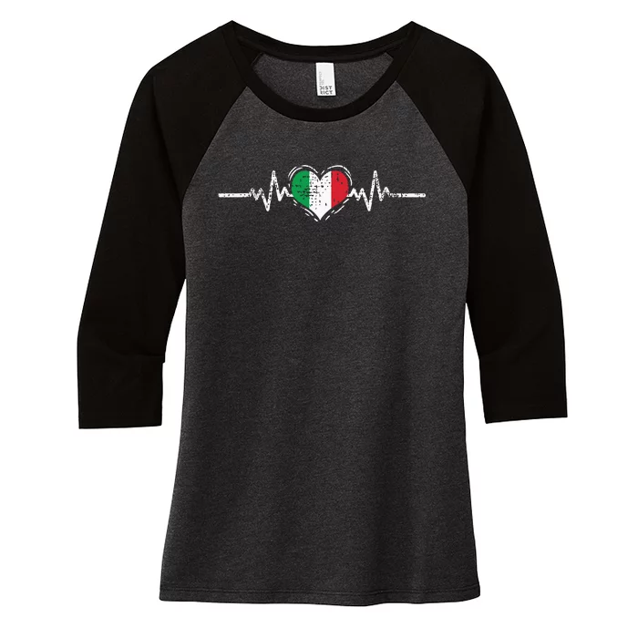 Italy Flag Heartbeat Italian Roots Vintage Women's Tri-Blend 3/4-Sleeve Raglan Shirt