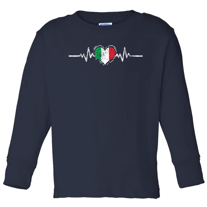 Italy Flag Heartbeat Italian Roots Vintage Toddler Long Sleeve Shirt