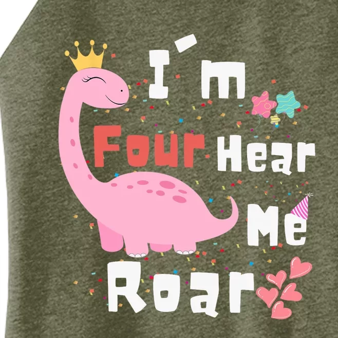 I'm Four Hear Me Roar Dinosaur 4th Birthday Party Women’s Perfect Tri Rocker Tank