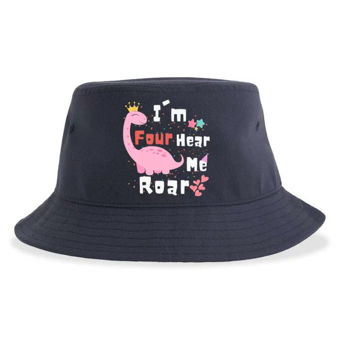 I'm Four Hear Me Roar Dinosaur 4th Birthday Party Sustainable Bucket Hat