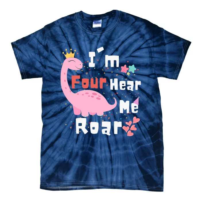 I'm Four Hear Me Roar Dinosaur 4th Birthday Party Tie-Dye T-Shirt