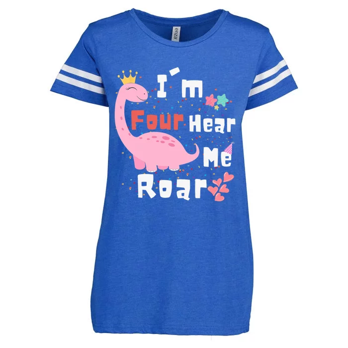 I'm Four Hear Me Roar Dinosaur 4th Birthday Party Enza Ladies Jersey Football T-Shirt