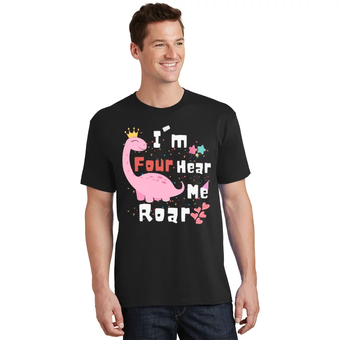 I'm Four Hear Me Roar Dinosaur 4th Birthday Party T-Shirt