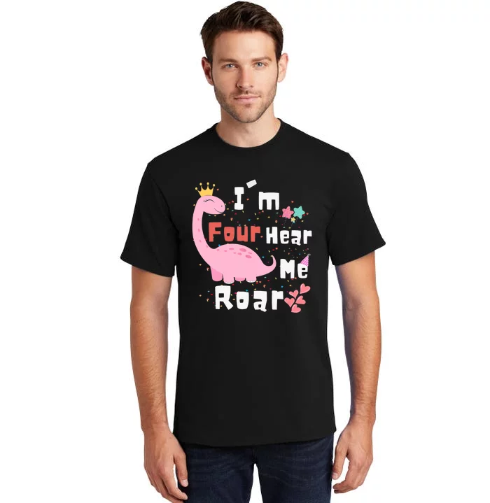 I'm Four Hear Me Roar Dinosaur 4th Birthday Party Tall T-Shirt