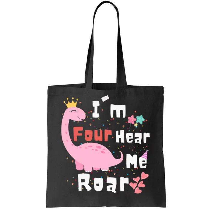 I'm Four Hear Me Roar Dinosaur 4th Birthday Party Tote Bag