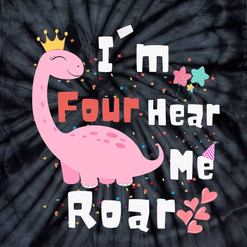 I'm Four Hear Me Roar Dinosaur 4th Birthday Party Tie-Dye T-Shirt