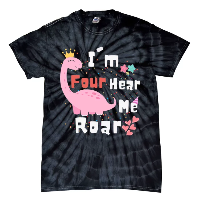 I'm Four Hear Me Roar Dinosaur 4th Birthday Party Tie-Dye T-Shirt