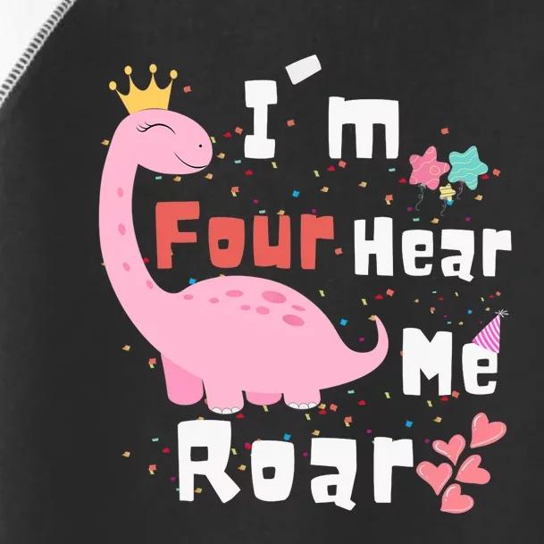 I'm Four Hear Me Roar Dinosaur 4th Birthday Party Toddler Fine Jersey T-Shirt